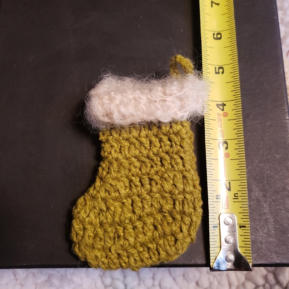 Hand Crafted Crochet Mohair Trimmed Green Stocking Ornament - Picture 4 of 4